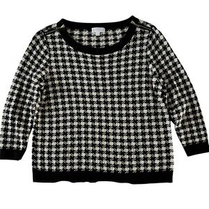 JOSEPH A Womens Black White Houndstooth Knit Sweater Gold Shoulder Zipper Size M
